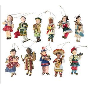 Children Around the World Christmas Ornaments Set of 11 Dillards Trimmings Vtg
